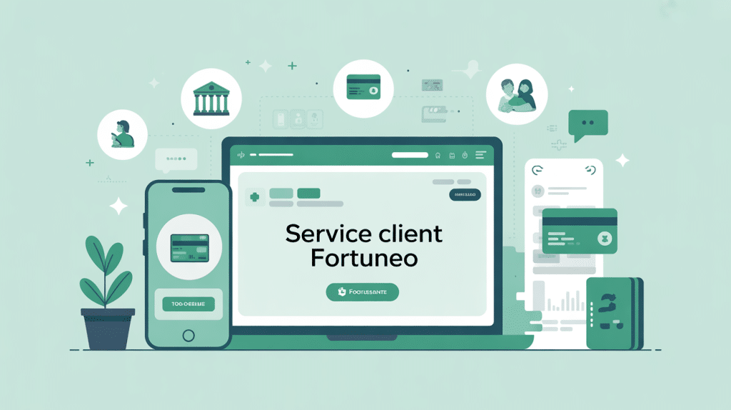 fortuneo service client mon compte illustration banque en ligne ordinateur smartphone pictogrammes