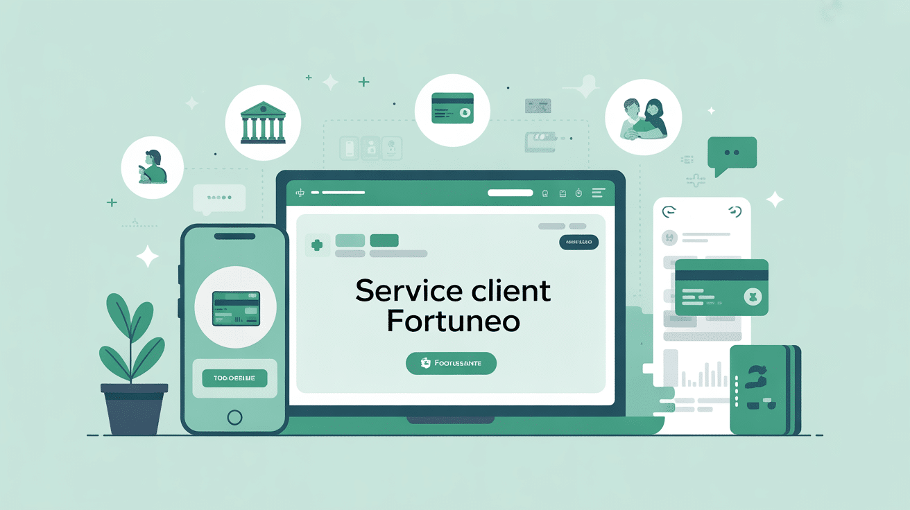 fortuneo service client mon compte illustration banque en ligne ordinateur smartphone pictogrammes