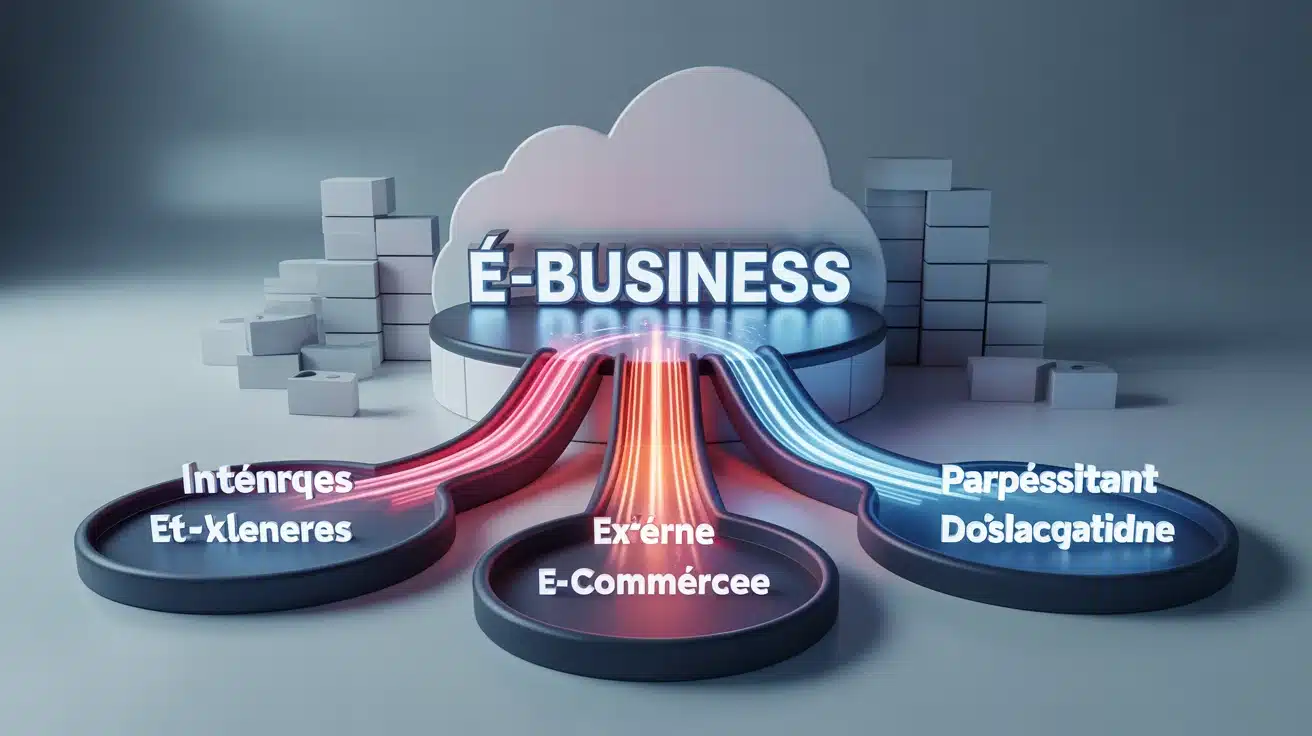 E-business au centre, flux vers sphères interne et externe