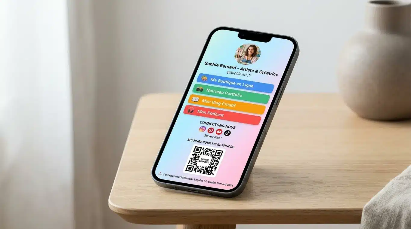 Interface mobile d'une page de liens Taap it