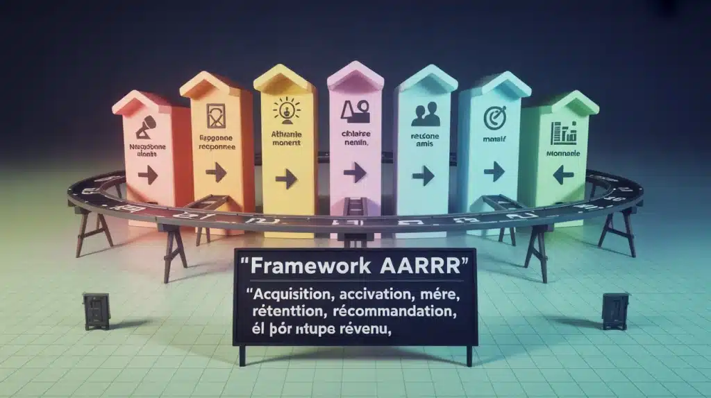 Illustration framework AARRR : tunnel Acquisition à Revenu