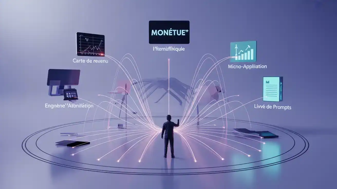 Illustration pour monétiser l’intelligence artificielle : flux de données vers revenus