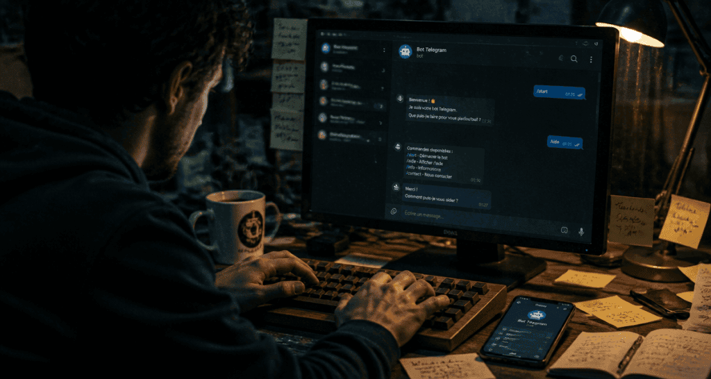bot telegram sur écran ordinateur