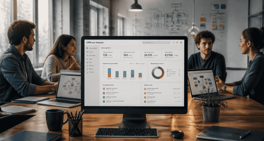 crm sur mesure équipe projet autour d'un tableau de bord