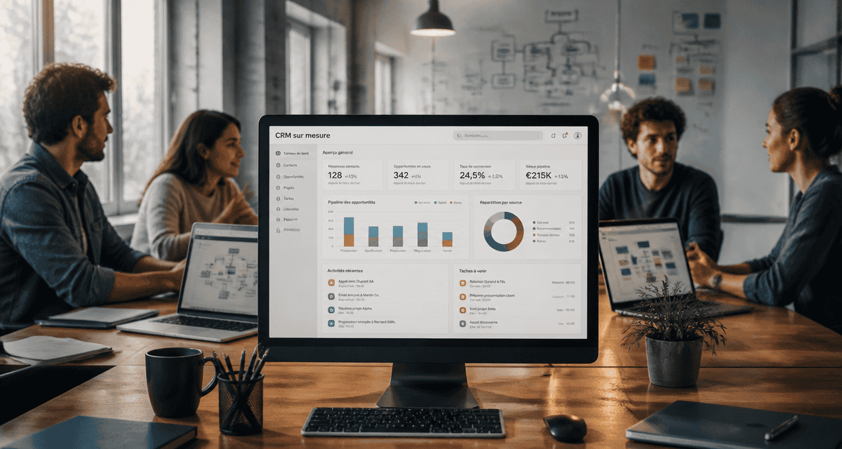 crm sur mesure équipe projet autour d'un tableau de bord