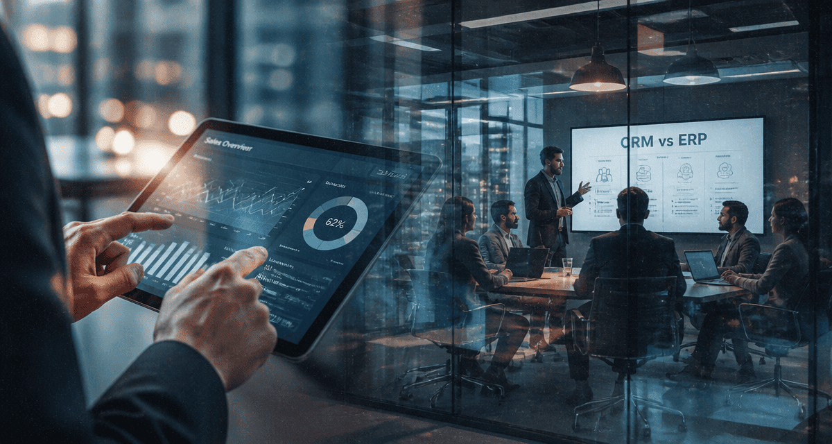 crm versus erp réunion et analyse sur tablette