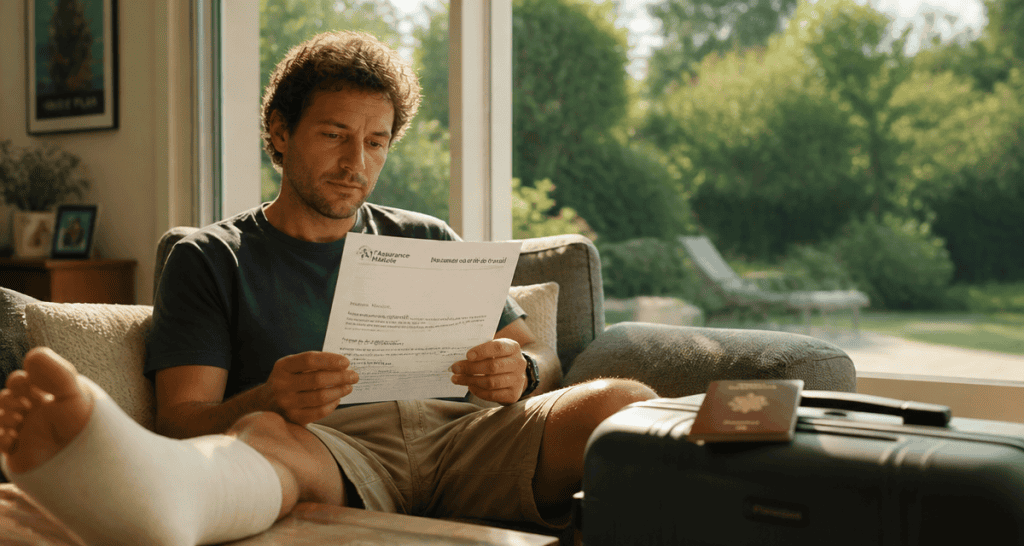 en accident de travail peut on partir en vacances image homme plâtre valise