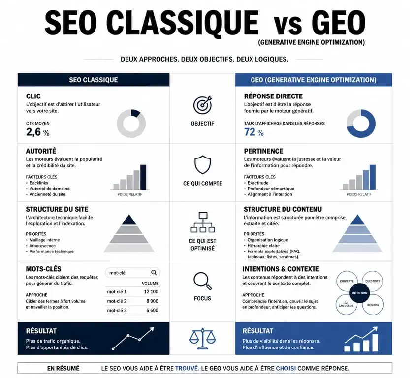 Infographie comparative SEO vs référencement ChatGPT
