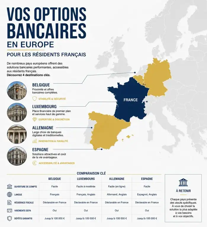Infographie des banques étrangères accessibles aux résidents français pour un crédit immobilier ou personnel