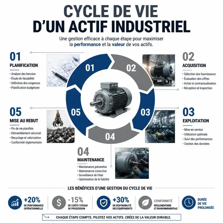Schéma du cycle de vie des actifs dans une stratégie d'Enterprise Asset Management