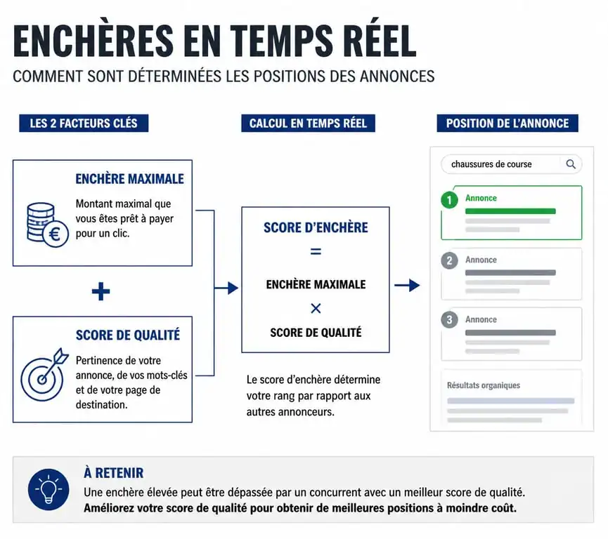 Schéma explicatif du fonctionnement des enchères et du CPC marketing