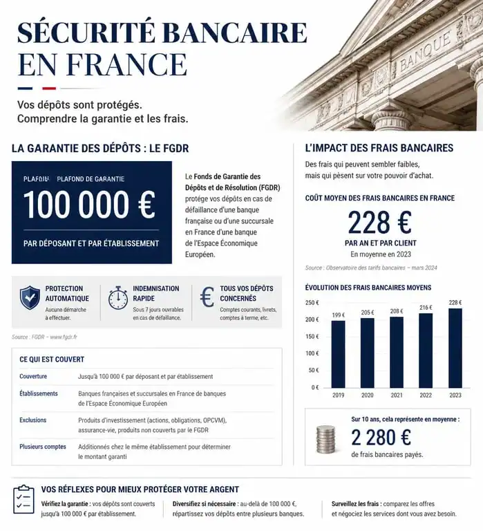 Infographie sur la sécurité des dépôts bancaires et la garantie FGDR 2025