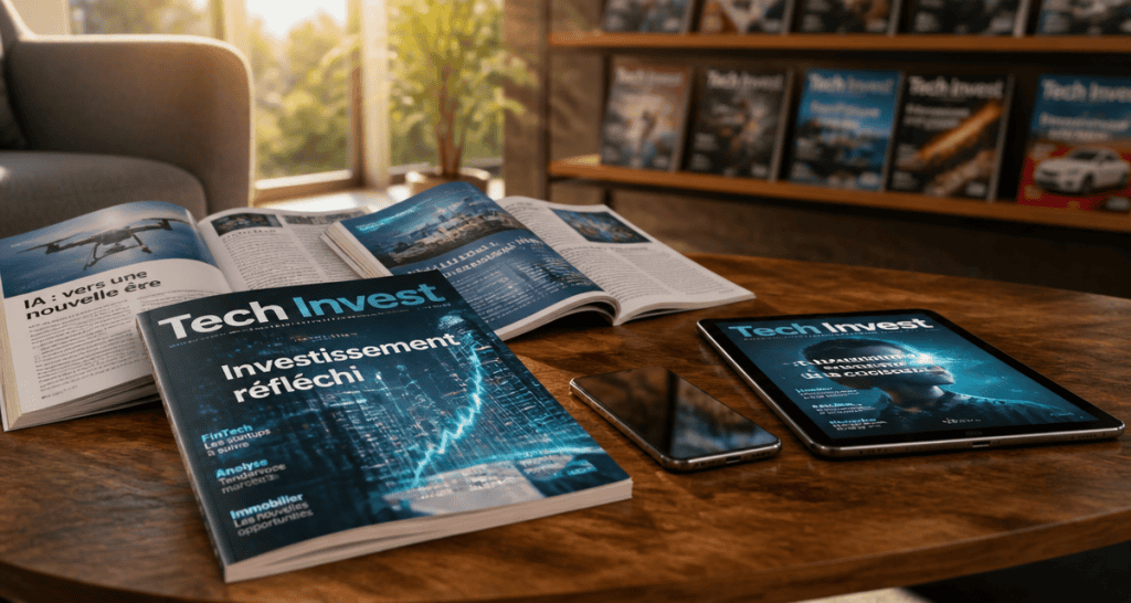 magazine high tech sur table en salon