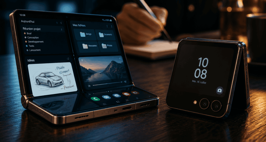 meilleur smartphone pliable livre et clapet sur table