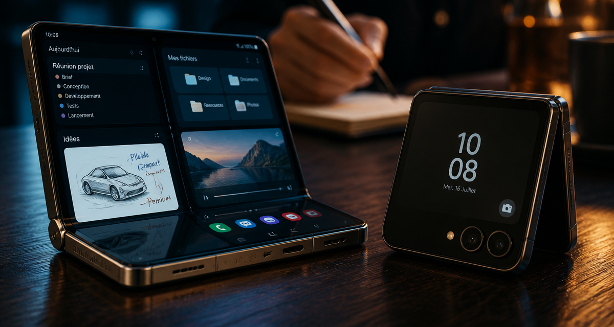 meilleur smartphone pliable livre et clapet sur table