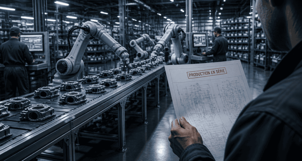 production en série chaîne de montage bras robotisés