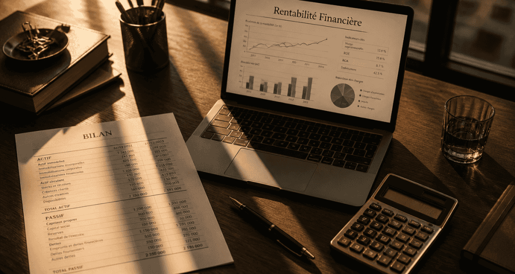 rentabilité financière formule sur bureau avec bilan et graphique