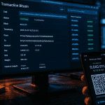 transaction bitcoin sur écran et smartphone