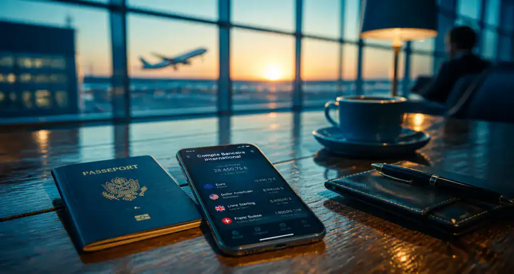 compte bancaire international homme d'affaires smartphone