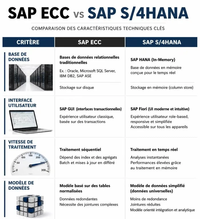 Comparatif technique entre SAP ECC et SAP S/4HANA pour une solution SAP moderne