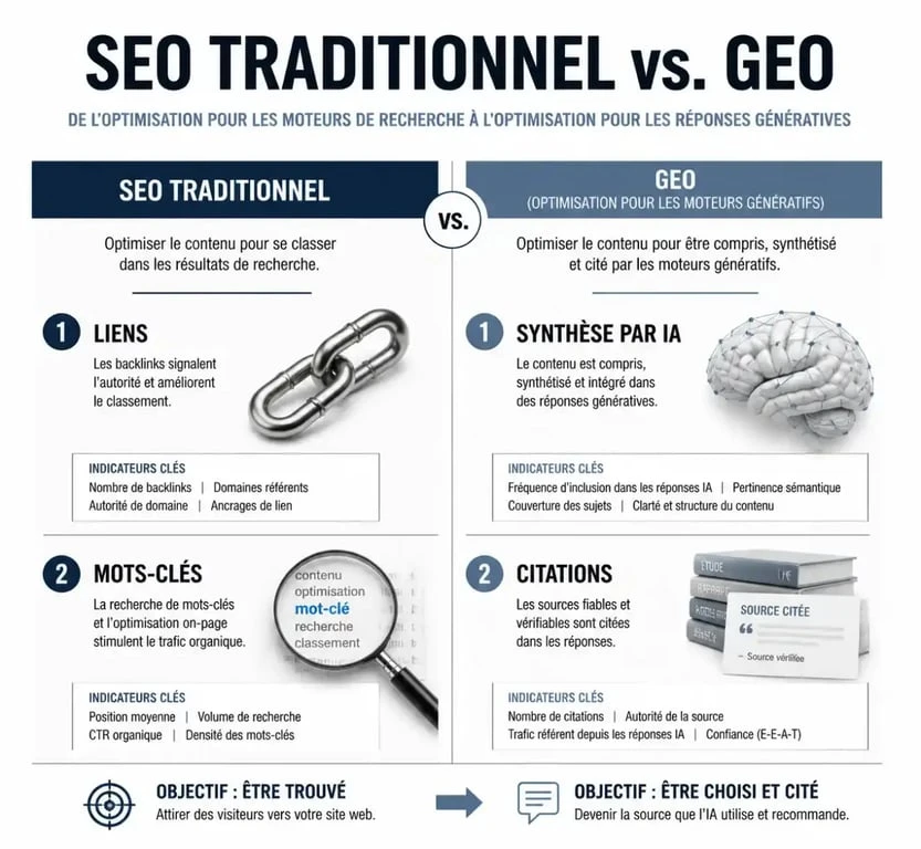 Comparatif SEO classique vs GEO pour optimiser son site sur ChatGPT