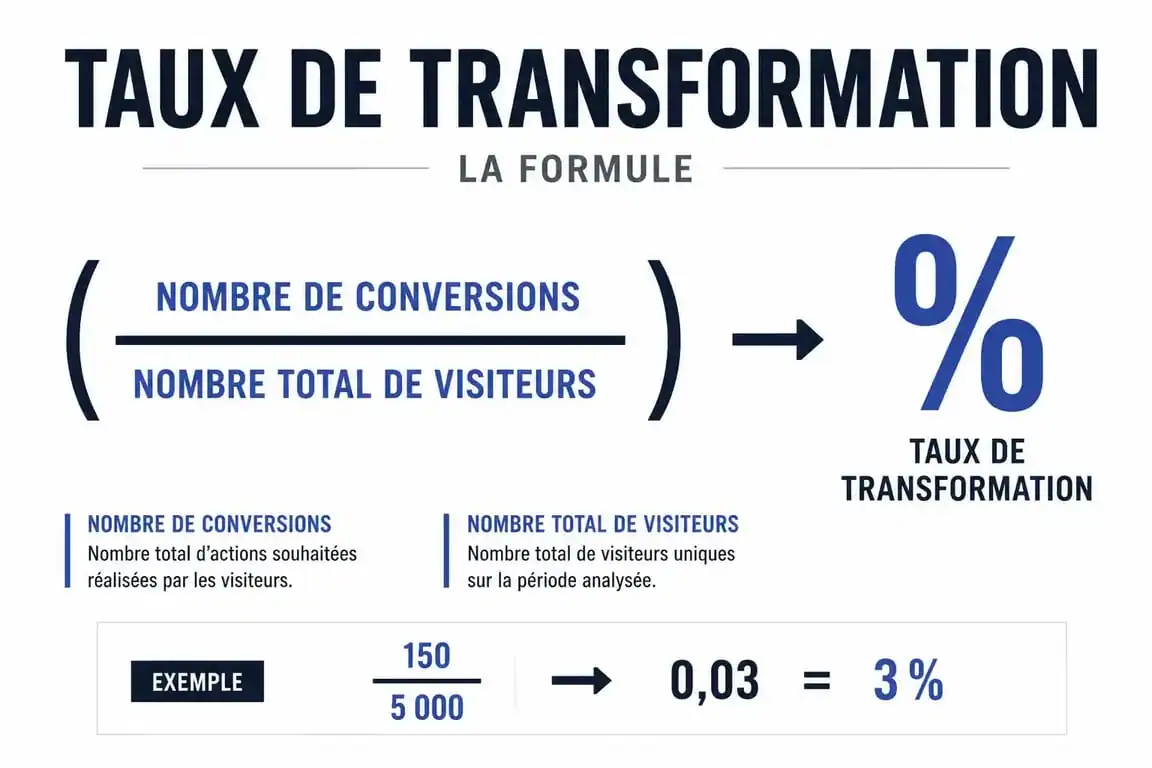 Infographie explicative sur comment calculer un taux de transformation pour le marketing et la vente
