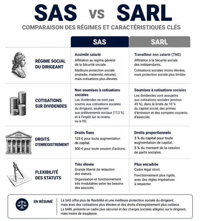 Tableau comparatif des avantages de la SAS par rapport à la SARL pour la création d'entreprise