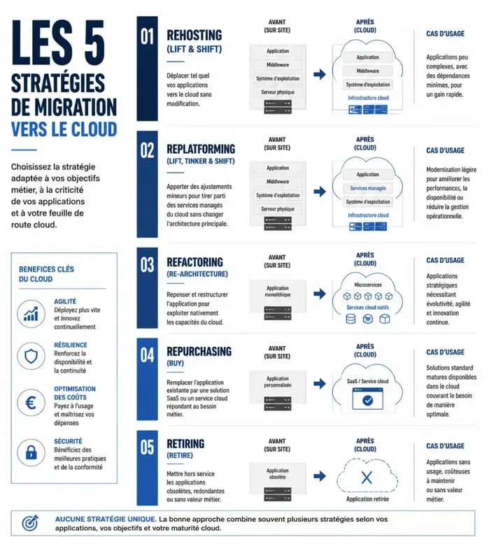 Schéma des 5 stratégies de migration vers le cloud pour les entreprises
