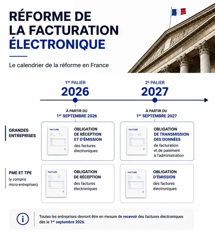 Calendrier de la facture électronique obligatoire 2026 2027 pour les entreprises françaises