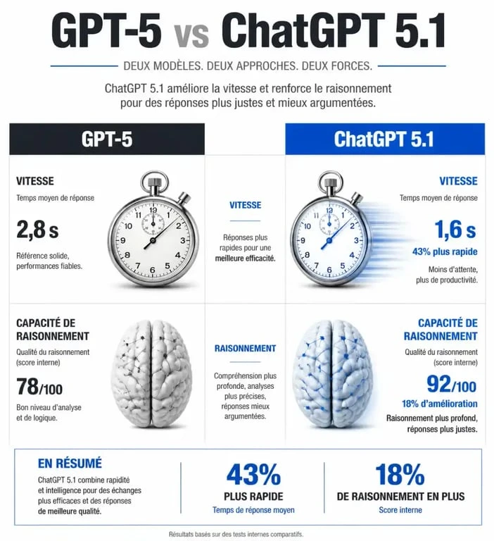 Comparatif des performances entre GPT-5 et ChatGPT 5.1