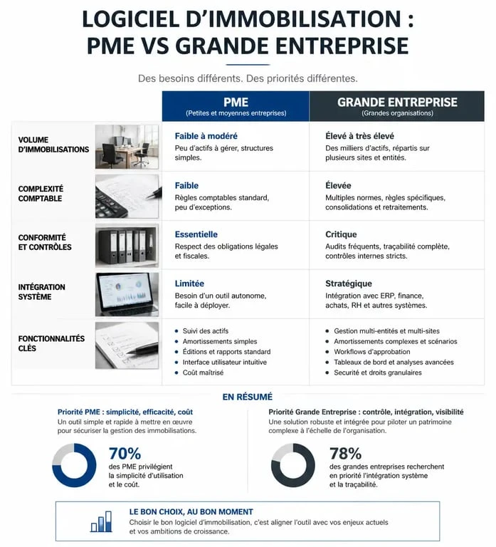 Comparatif des besoins en logiciel d'immobilisation entre PME et grandes entreprises