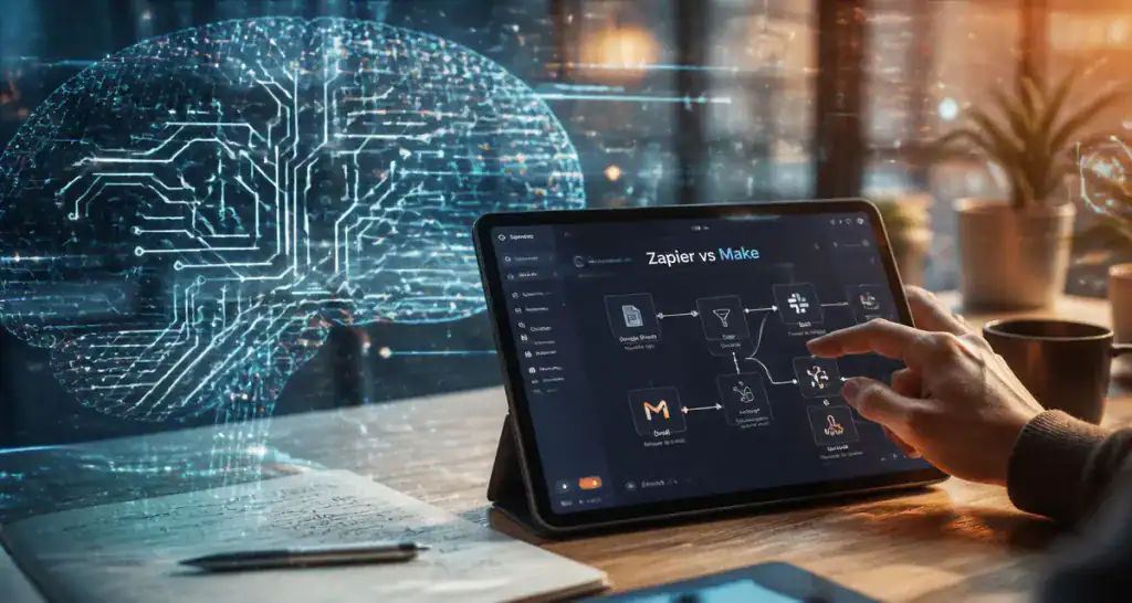 make vs zapier interface automatisation sur tablette