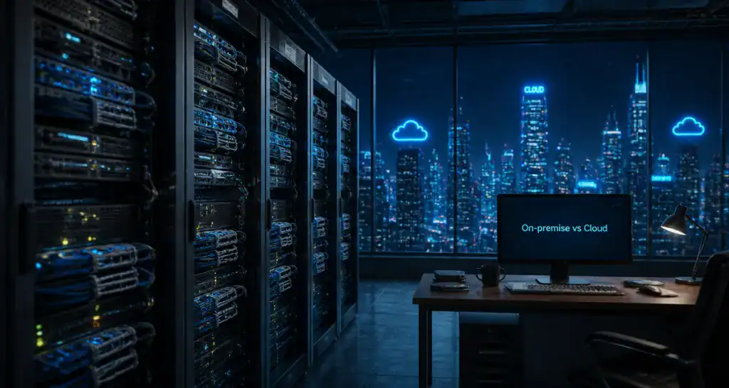 On premise vs cloud serveurs et ville néon