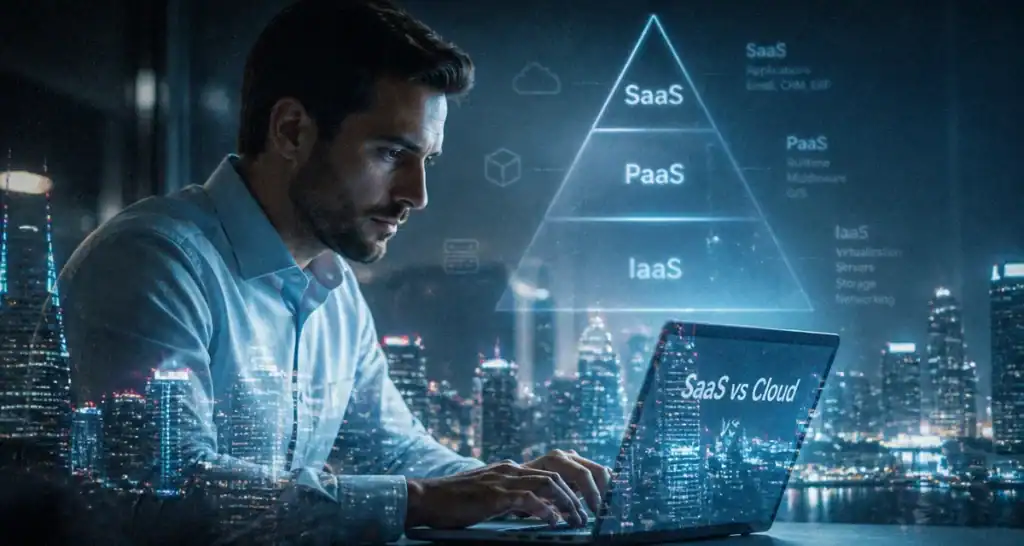Comparaison SaaS Cloud avec skyline et pyramide