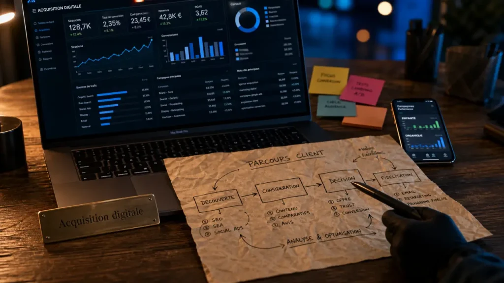 Acquisition digitale : 3 familles de canaux et les KPI pour piloter la performance