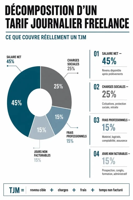 Infographie sur le calcul du tarif journalier freelance