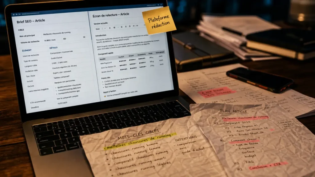 Plateforme de rédaction web : bureau et brief SEO