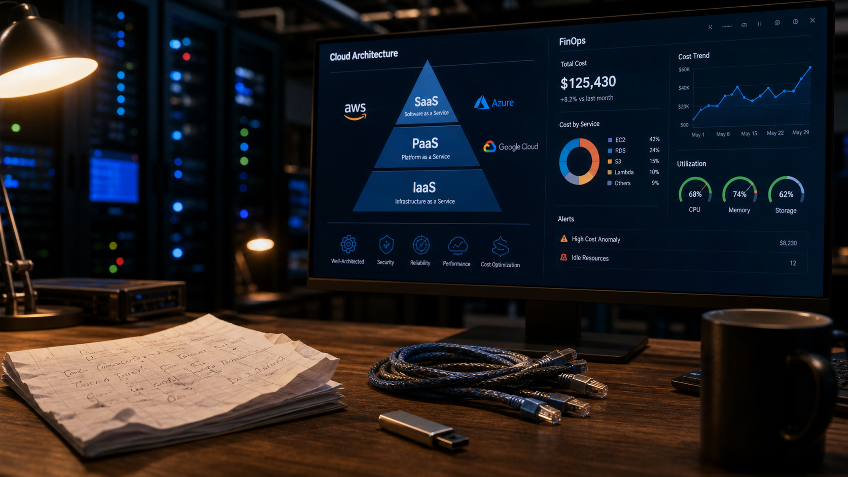 Solutions cloud computing : architecture IaaS PaaS SaaS en salle serveurs