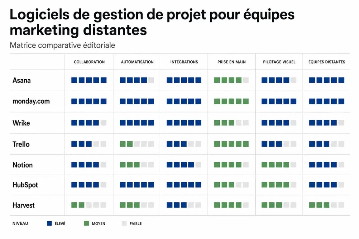 Comparatif du meilleur logiciel gestion projet équipes marketing distantes avec critères de collaboration et automatisation
