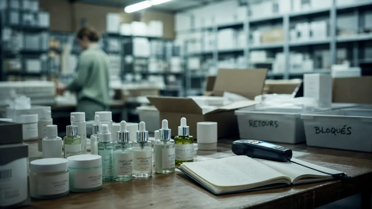 Gestion de stocks produits cosmétiques : dates et lots en entrepôt, bacs retours et bloqués