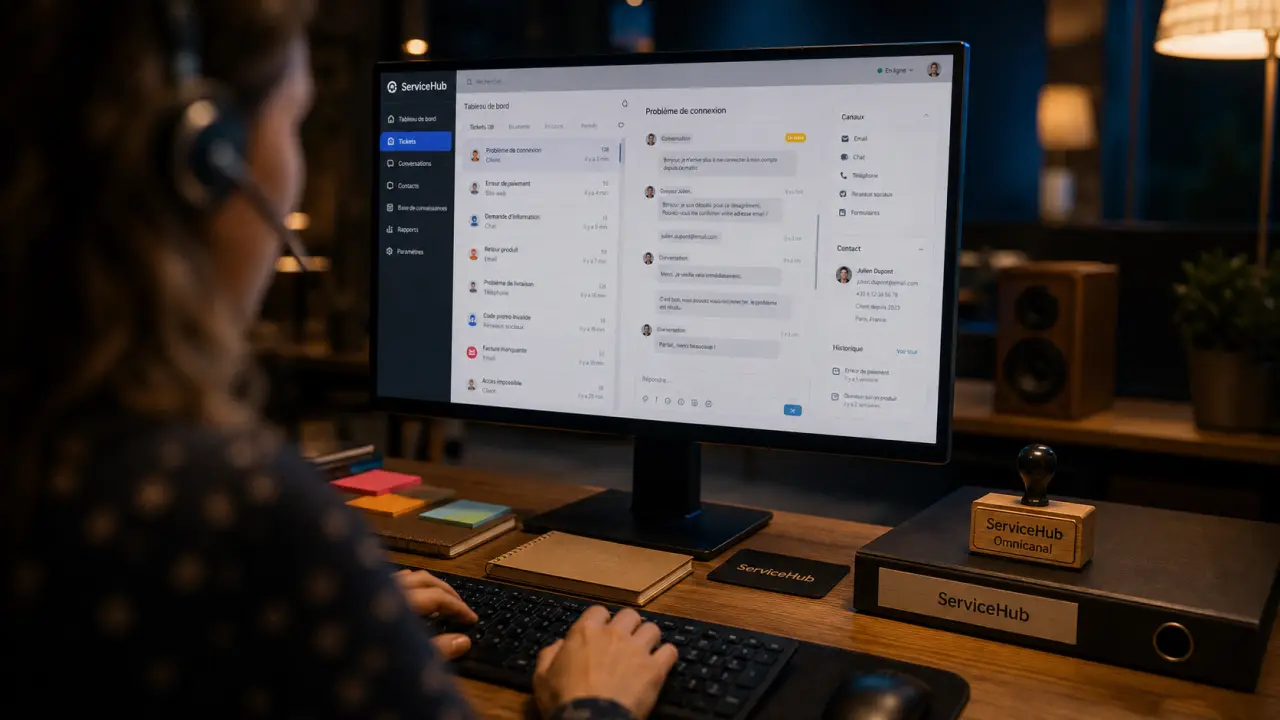 Logiciel relation client ServiceHub omnichannel avis en centre de support