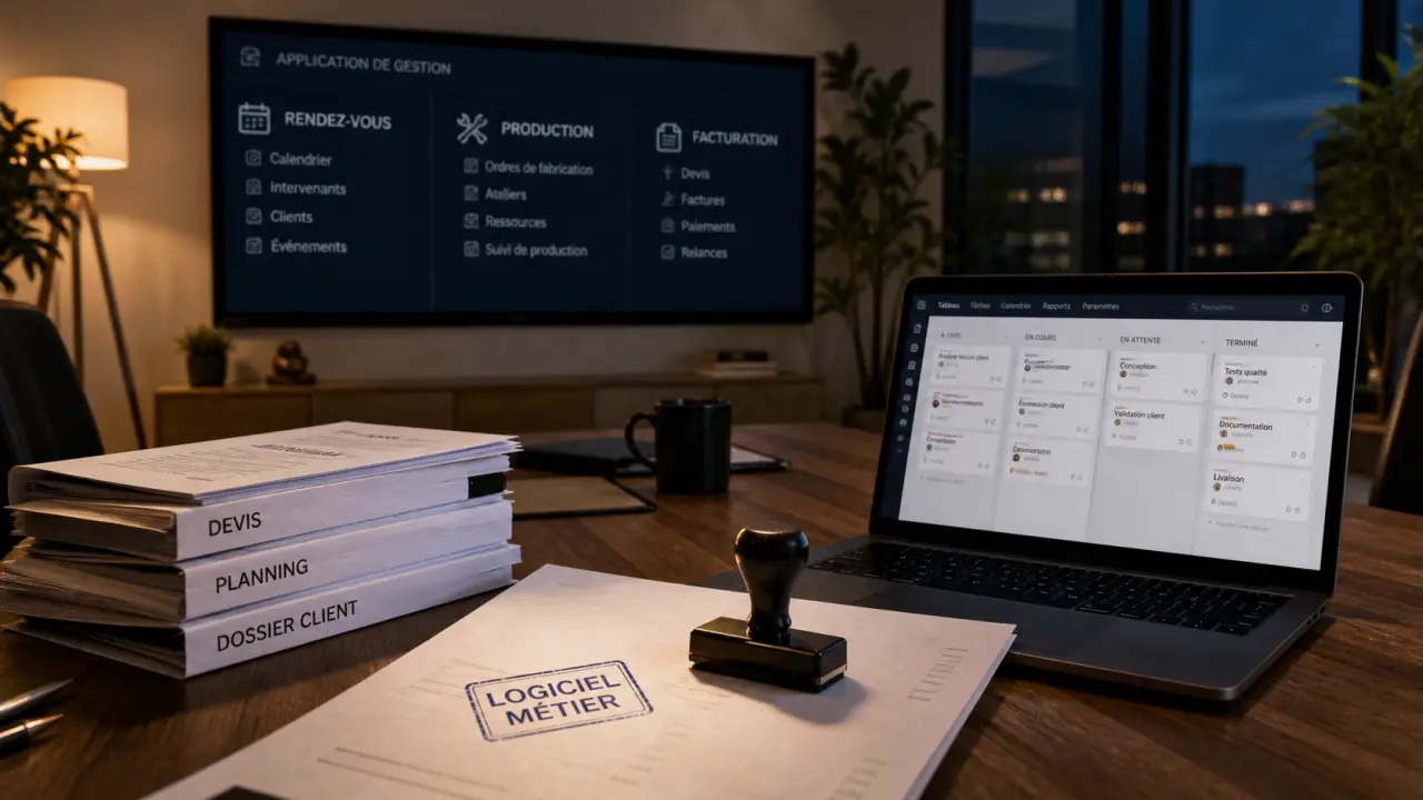 Logiciels métiers : bureau moderne et gestion client, production, facturation