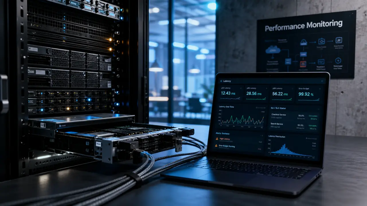 Performance monitoring latence et alertes SLI/SLO sur dashboard