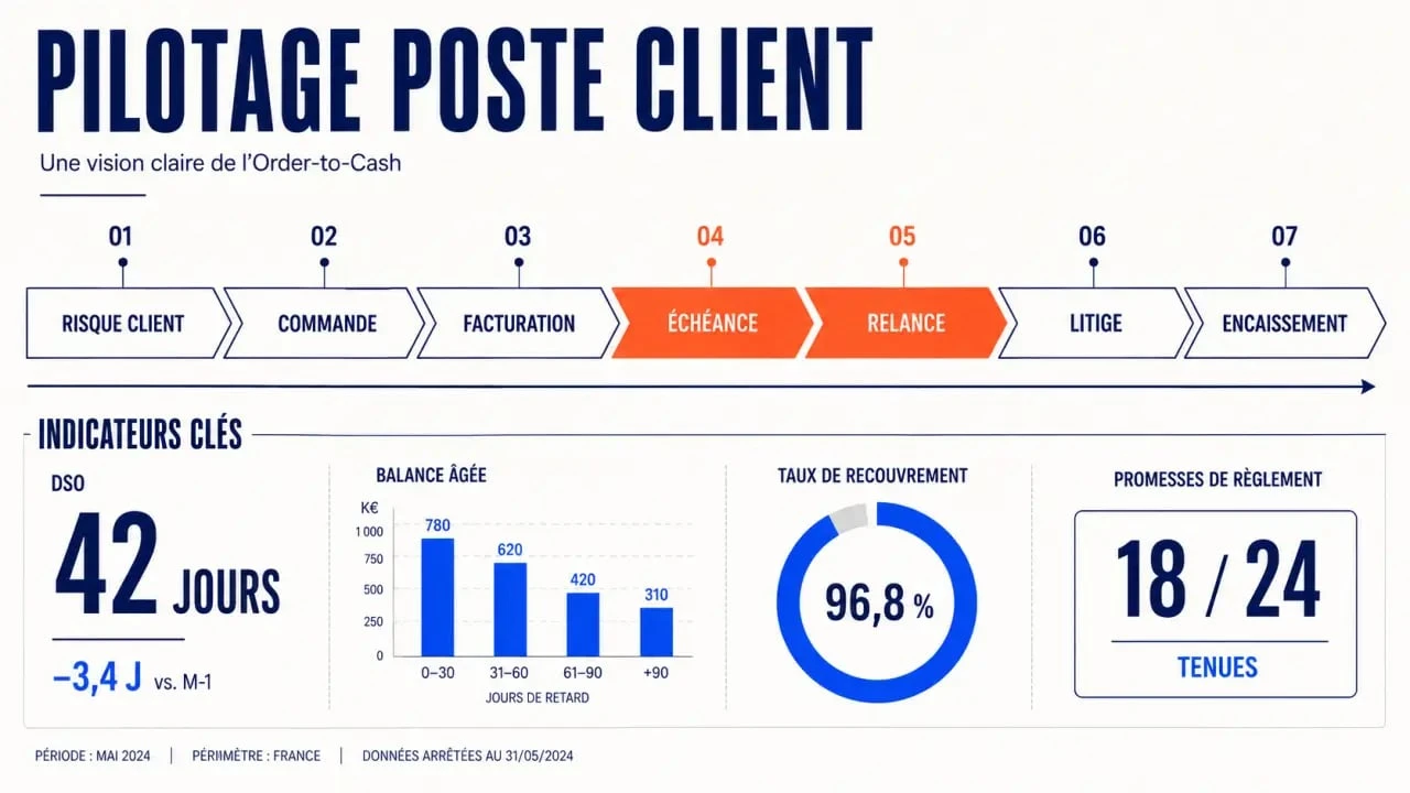 Pilotage poste client : processus Order-to-Cash et principaux indicateurs de recouvrement