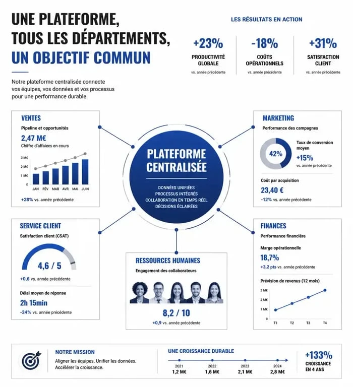 Schéma illustrant les avantages de la centralisation du processus de vente pour une meilleure coordination d'entreprise