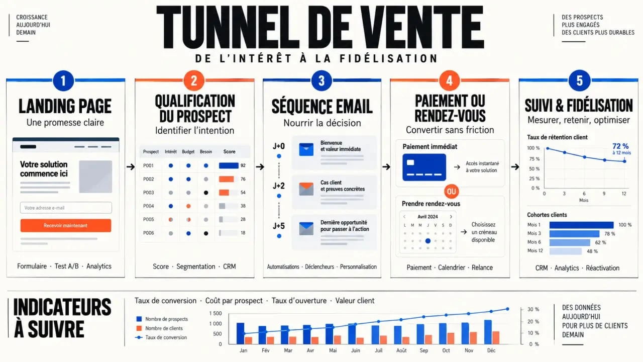 ClickFunnels : infographie des étapes et fonctions d’un tunnel de vente