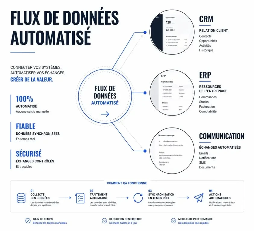 Schéma conceptuel d'une architecture d'automatisation Make pour une agence spécialisée en automatisation Make à Toulouse