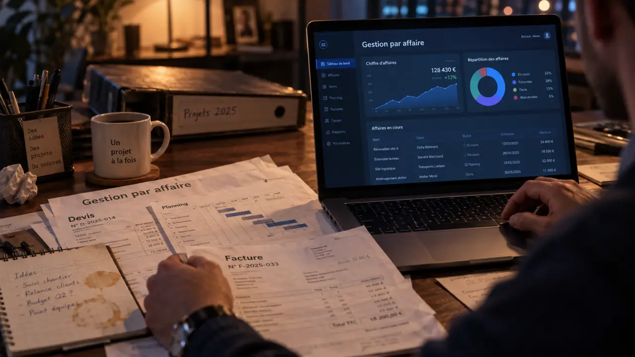 Logiciel gestion par affaire pour piloter la marge, devis et factures sur tableau de bord