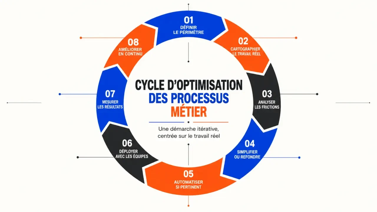 Cycle d’optimisation des processus métier, de la cartographie à l’amélioration continue